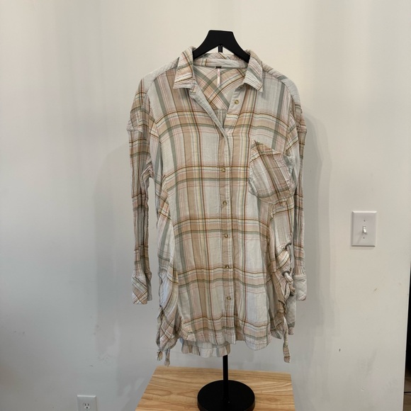 Free People Nordic Day Plaid Lace-Up Tunic Shirt Size Large - Picture 4 of 13